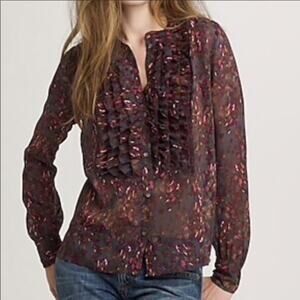 J CREW BAYBERRY FLOUNCETTE FLORAL SILK BLOUSE